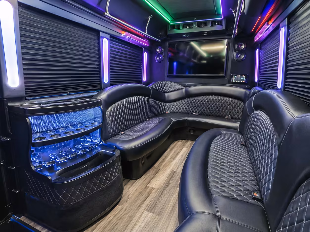 18 passenger party bus inside